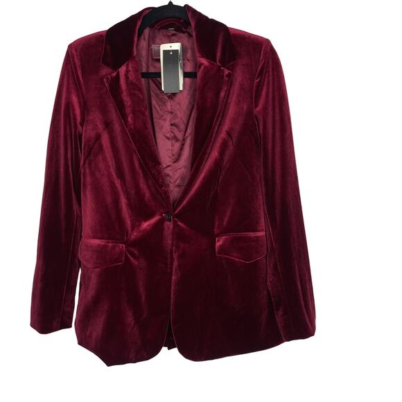 New Blank NYC XSmall XS Burgundy Red Low Key Velvet Blazer Evereve Lined Holiday - Picture 1 of 10